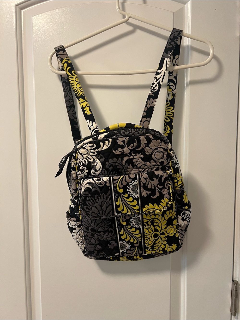Vera Bradley Quilted Floral Mini Backpack - Black, White,Gray & Yellow